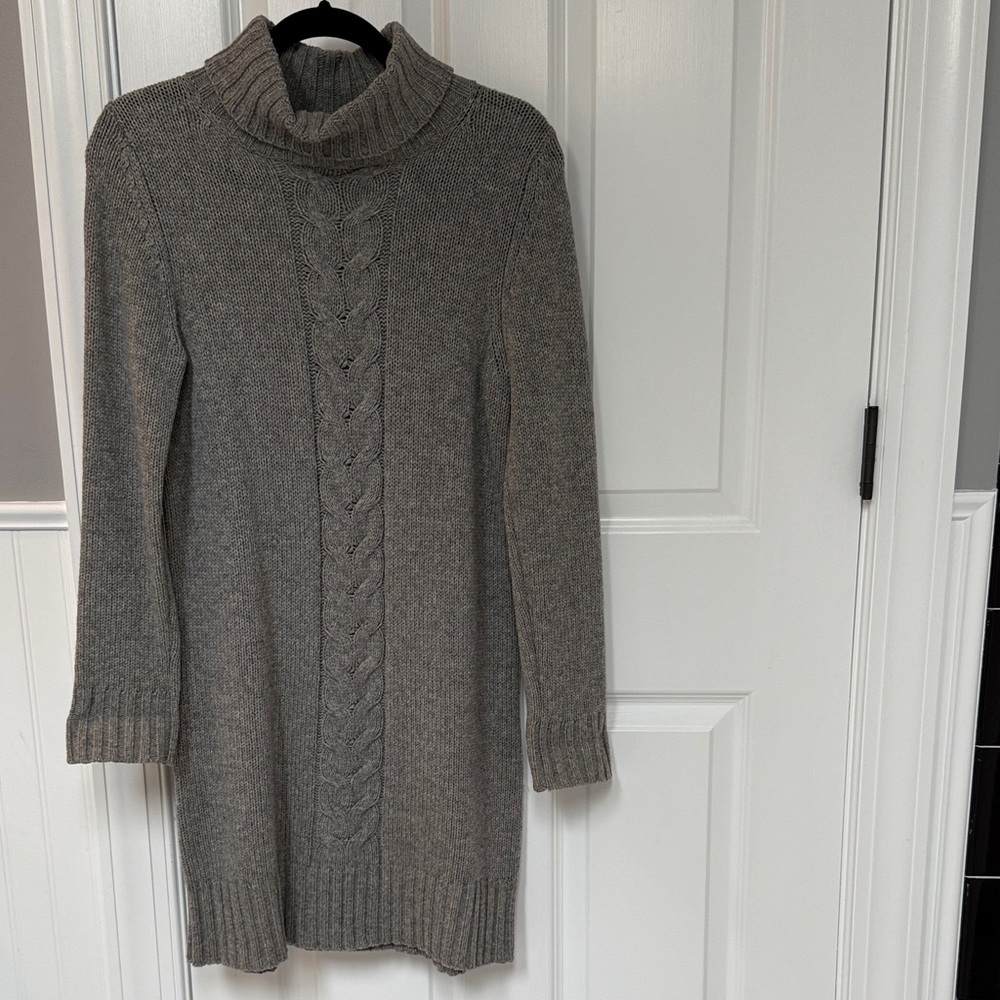 Boden Gray Cable Knit Turtleneck Dress